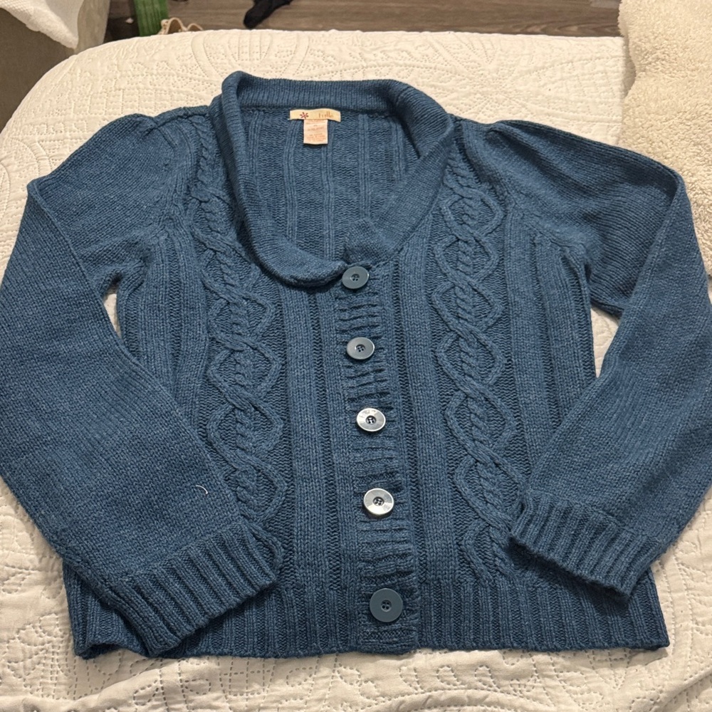 TULLE blue Cable Knit cardigan acrylic and lambswool size XL